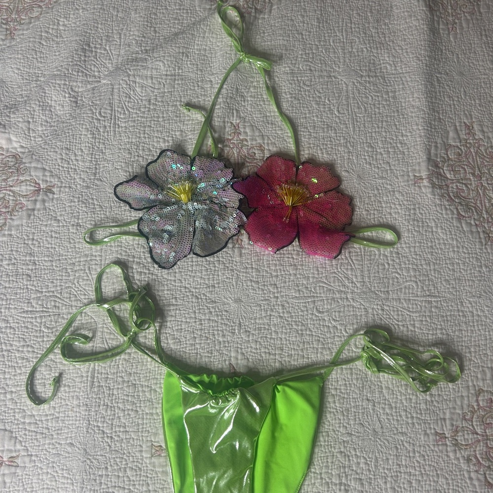 Fashion Nova Pink and Green Floral Bikini